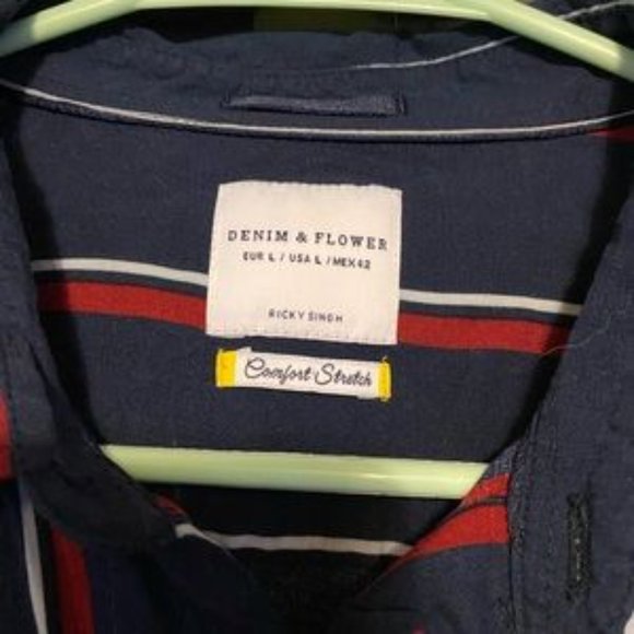 Denim and Flower Striped Button Down - Picture 3 of 3